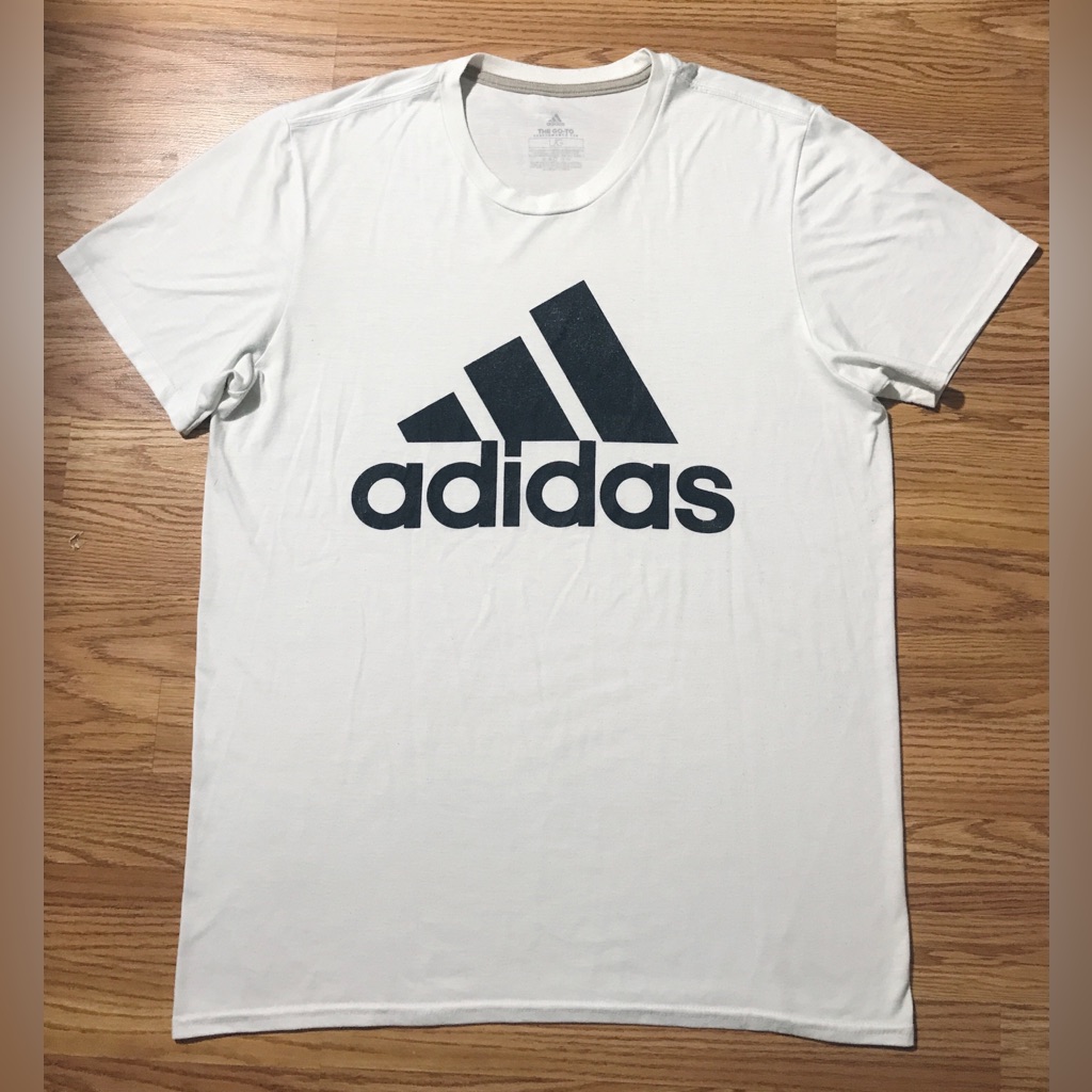Adidas Large Go - To Tee White With Black Print Trefoil Logo Crewneck T-Shirt